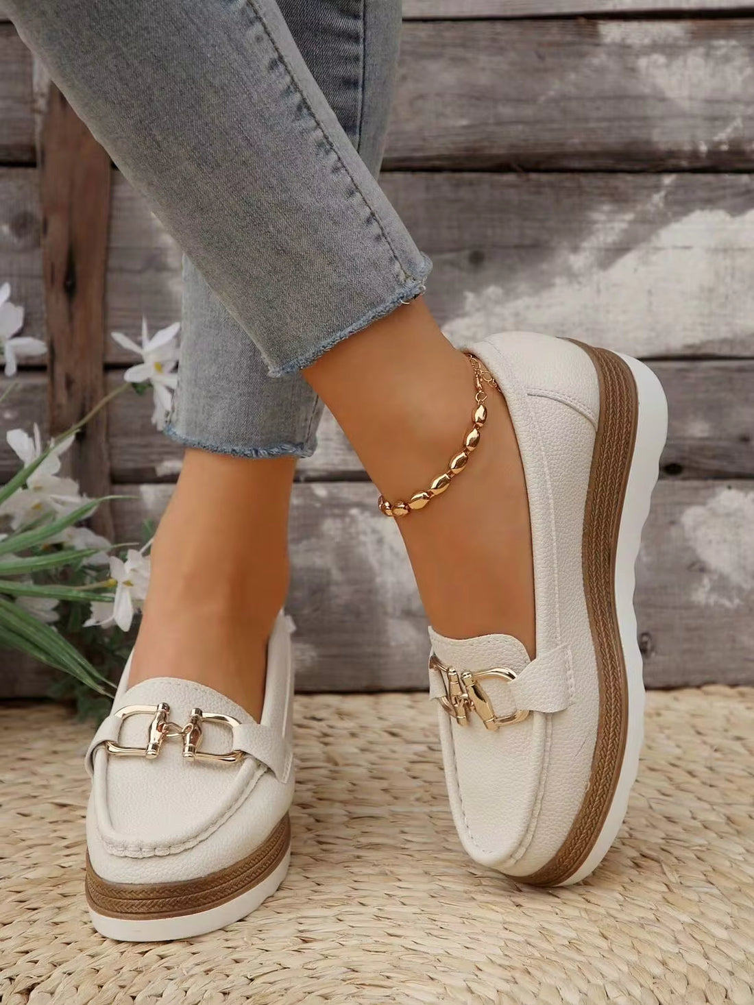 Fall/Winter Comfortable Thick-Soled Slip-On Rocking Shoes, Jeans Shoes Women's Beige Flats With Soft & Flexible Soles,Sneakers For Women